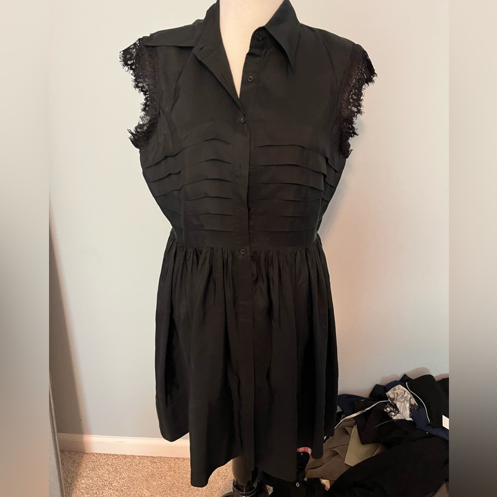Bebe black silk shirt dress sz L
